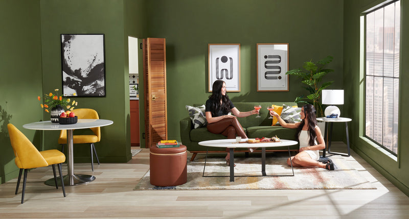 Kort & Co. Freeman 80” Linen-Look Fabric Condo Size Sofa with Wood Legs - Avocado Green