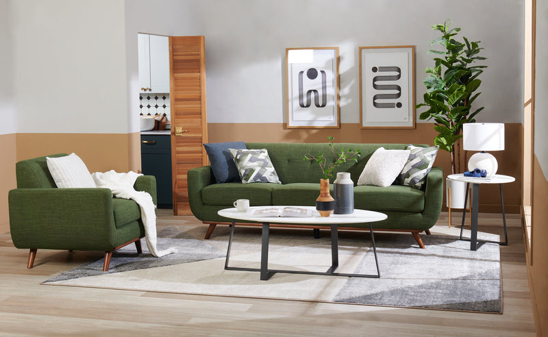 Kort & Co. Freeman 37\" Linen-Look Fabric Chair with Wood Legs and Tufted Back Cushion - Avocado Green