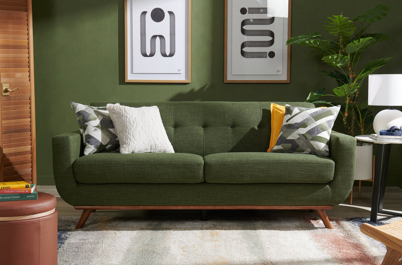 Kort & Co. Freeman 80” Linen-Look Fabric Condo Size Sofa with Wood Legs - Avocado Green