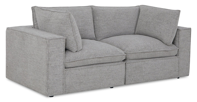 Fusion Modular 83.46\" Silver Grey Chenille Fabric Loveseat with Removable Feather Down Back Cushions 