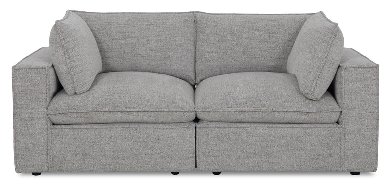 Fusion Modular 83.46\" Silver Grey Chenille Fabric Loveseat with Removable Feather Down Back Cushions 