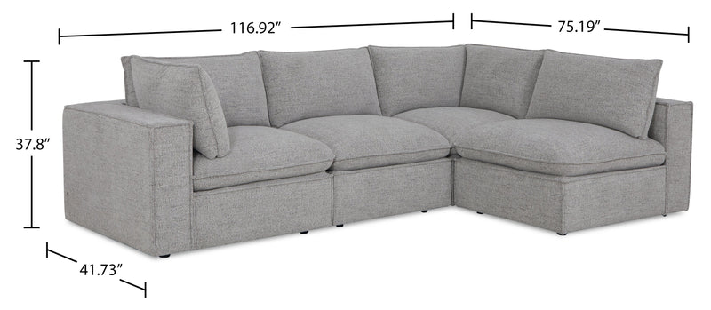 Fusion Modular 4-Piece Silver Grey Chenille Fabric Sectional with Removable Feather Down Back Cushions