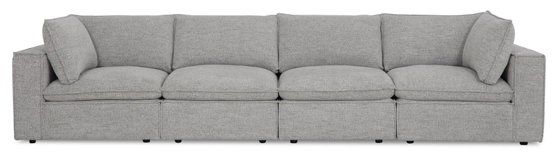 Fusion Modular 4-Piece Silver Grey Chenille Fabric Sectional with Removable Feather Down Back Cushions