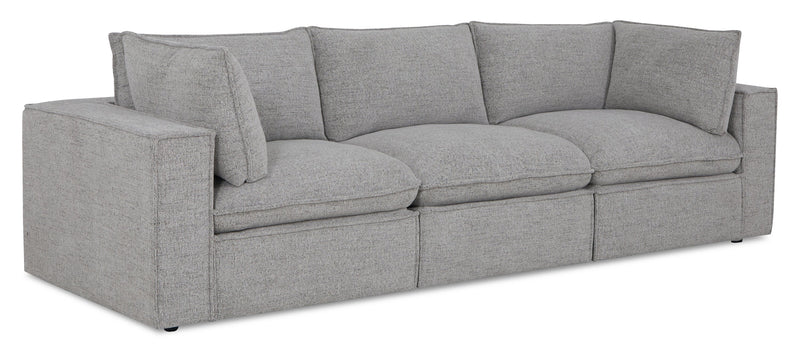 Fusion Modular 116.92\" Silver Grey Chenille Fabric Sofa with Removable Feather Down Back Cushions