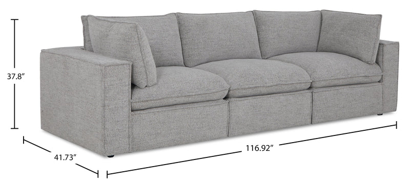 Fusion Modular 116.92\" Silver Grey Chenille Fabric Sofa with Removable Feather Down Back Cushions