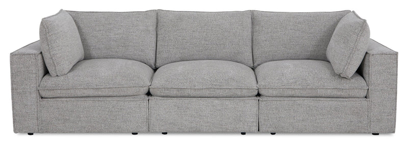Fusion Modular 116.92\" Silver Grey Chenille Fabric Sofa with Removable Feather Down Back Cushions