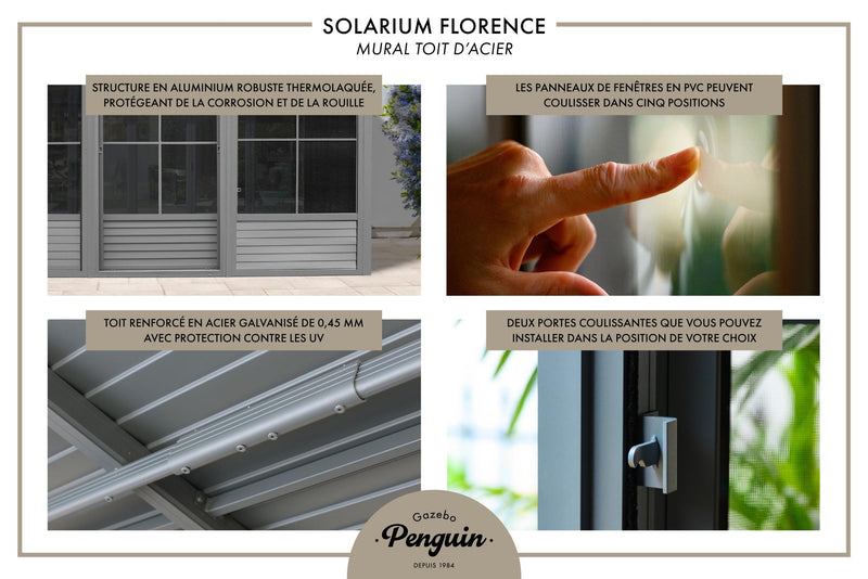 Gazebo Penguin Florence - Wall Mounted Solarium 8x16 Metal Roof