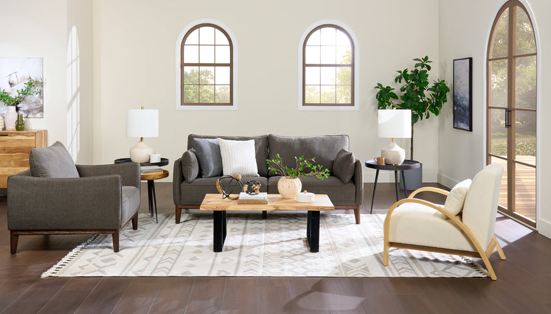 Cindy Crawford Home Gena 78.7\" Linen-Look Fabric Condo Size Sofa with Removable Back Cushions - Charcoal Grey