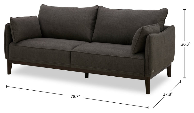 Cindy Crawford Home Gena 78.7\" Linen-Look Fabric Condo Size Sofa with Removable Back Cushions - Charcoal Grey