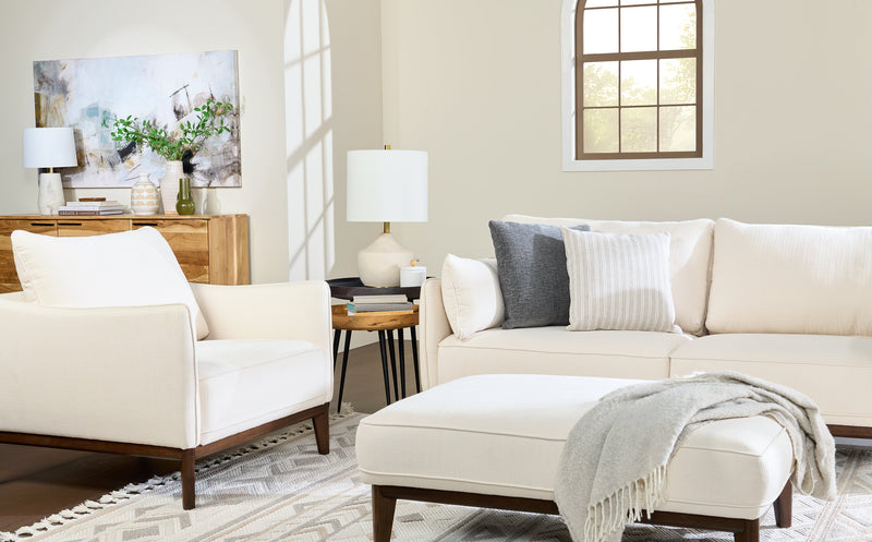 Cindy Crawford Home Gena 38.5\" Linen-Look Fabric Chair with Removable Back Cushion - Cotton White