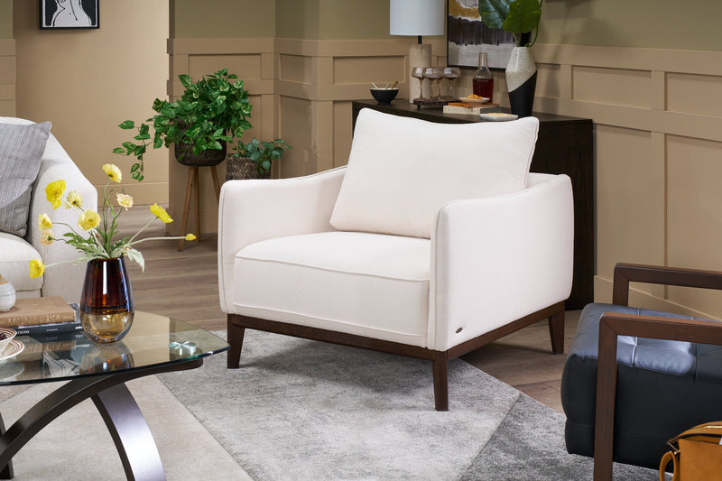 Cindy Crawford Home Gena 38.5\" Linen-Look Fabric Chair with Removable Back Cushion - Cotton White