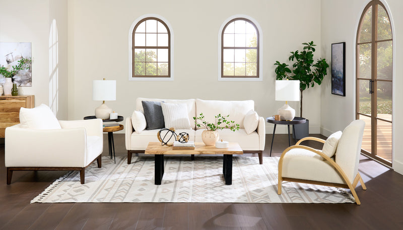 Cindy Crawford Home Gena 78.7\" Linen-Look Fabric Condo Size Sofa with Removable Back Cushions - Cotton White