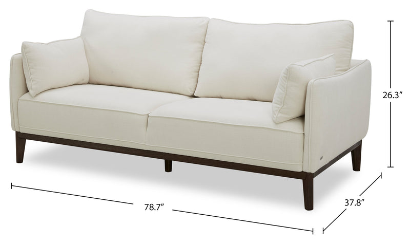 Cindy Crawford Home Gena 78.7\" Linen-Look Fabric Condo Size Sofa with Removable Back Cushions - Cotton White