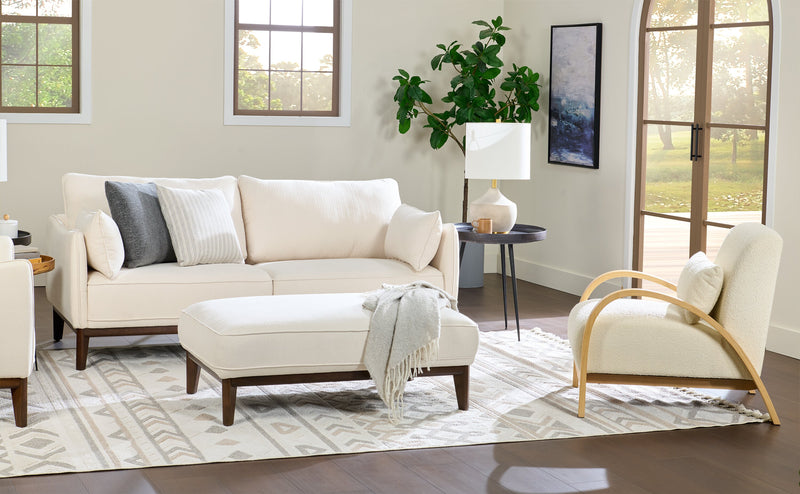Cindy Crawford Home Gena 78.7\" Linen-Look Fabric Condo Size Sofa with Removable Back Cushions - Cotton White