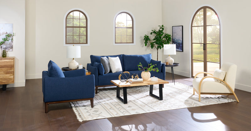 Cindy Crawford Home Gena 38.5\" Linen-Look Fabric Chair with Removable Back Cushion - Midnight Blue