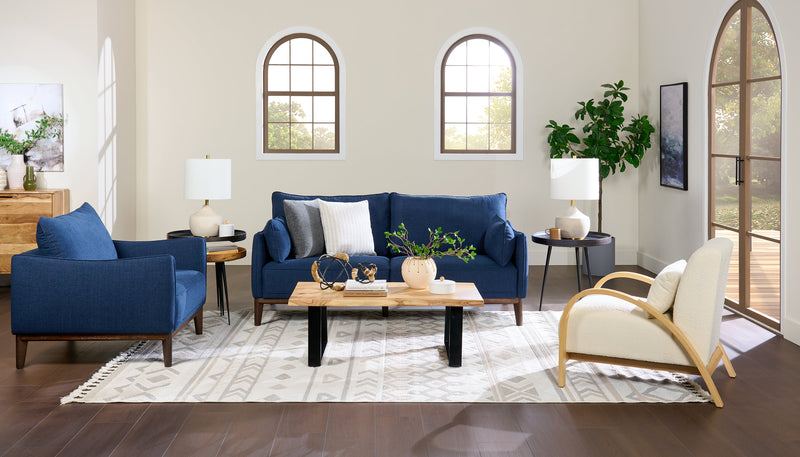 Cindy Crawford Home Gena 78.7\" Linen-Look Fabric Condo Size Sofa with Removable Back Cushions - Midnight Blue