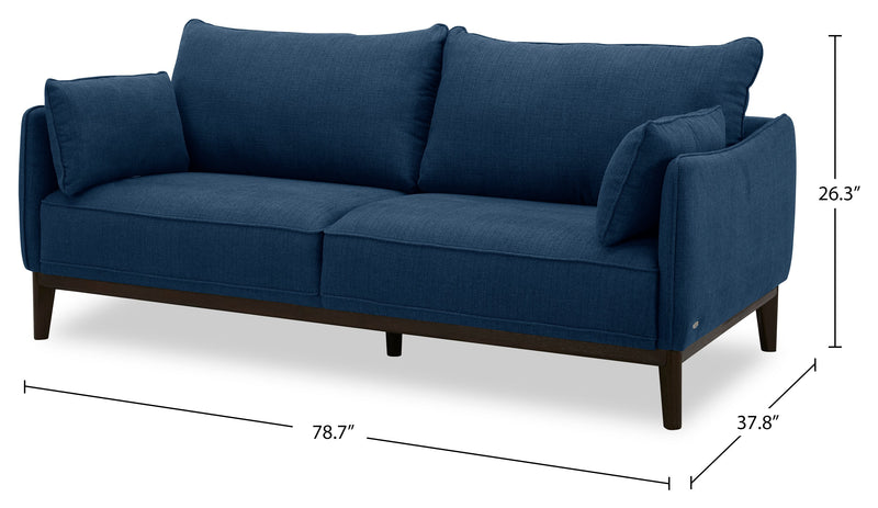 Cindy Crawford Home Gena 78.7\" Linen-Look Fabric Condo Size Sofa with Removable Back Cushions - Midnight Blue