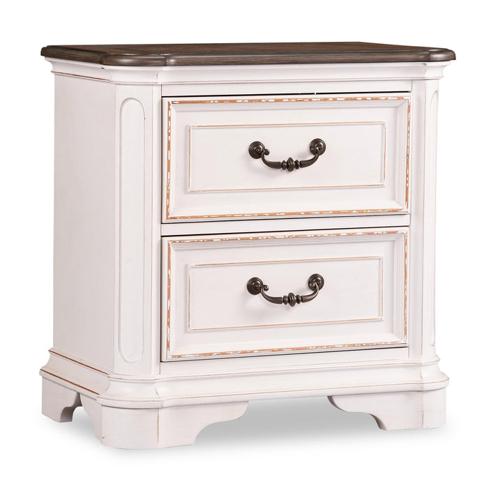 Grace Bedside 2-Drawer Nightstand with Built-in USB Ports, 28\"W x 28\"H - Antique White