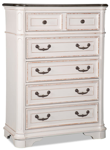 Grace Bedroom Chest of Drawers with Lift-Top Storage Tray, 5-Drawer, 38"W x 52"H - Antique White 