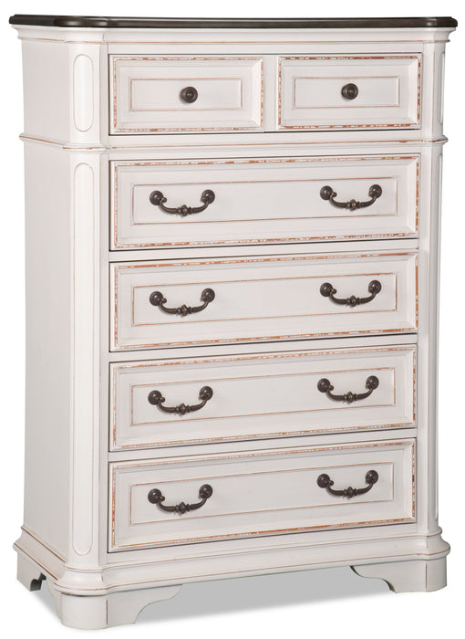 Grace Bedroom Chest of Drawers with Lift-Top Storage Tray, 5-Drawer, 38\"W x 52\"H - Antique White