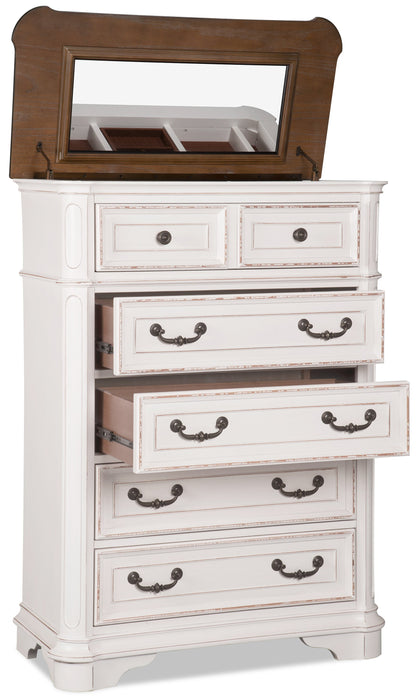 Grace Bedroom Chest of Drawers with Lift-Top Storage Tray, 5-Drawer, 38\"W x 52\"H - Antique White