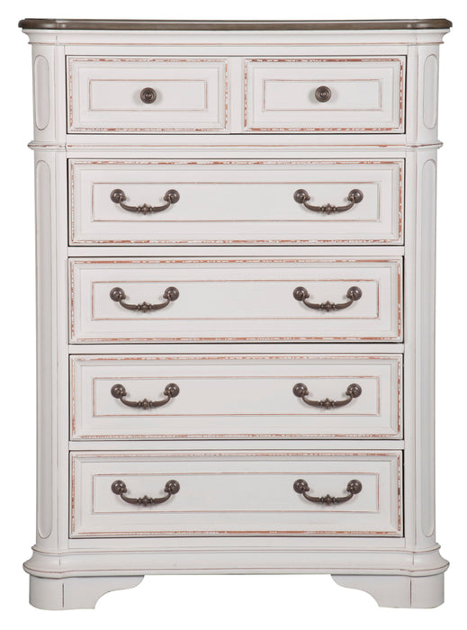 Grace Bedroom Chest of Drawers with Lift-Top Storage Tray, 5-Drawer, 38\"W x 52\"H - Antique White