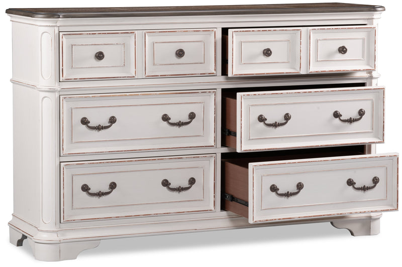 Grace Bedroom 6-Drawer Dresser, 64\"W x 40\"H - Antique White