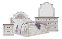 Grace 6pc Bedroom Set with Bed, Dresser, Mirror & Nightstand, Wooden, Fabric, Antique White - King Size 