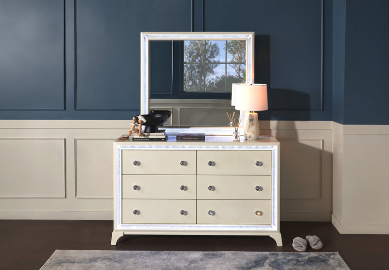Halo Bedroom 6-Drawer Dresser with LED Light, 58\"W x 35\"H, Glam - White