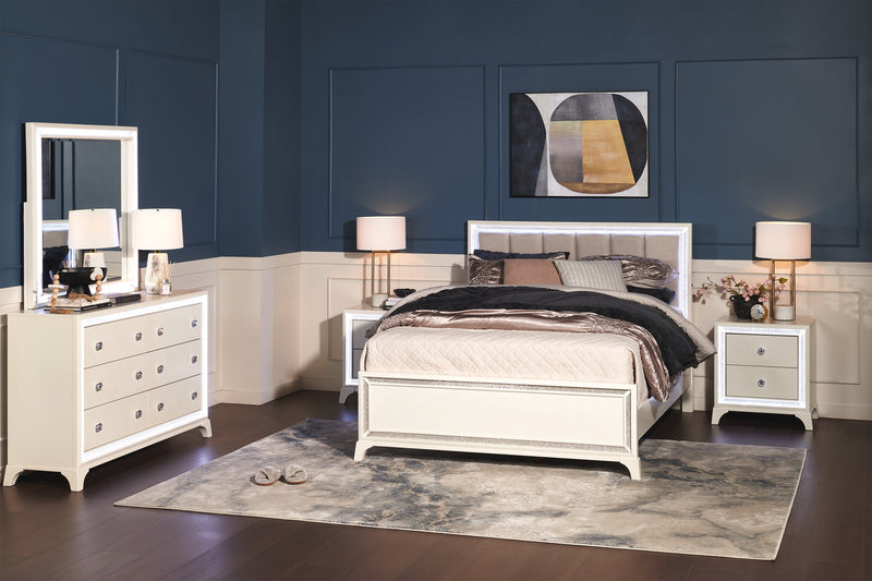 Halo Bedside 2-Drawer Nightstand with LED Light, 21\"W x 24\"H, Glam - White