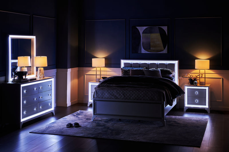 Halo Bedroom 6-Drawer Dresser with LED Light, 58\"W x 35\"H, Glam - White