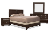 Yorkdale 6pc Bedroom Set with Panel Bed, Dresser, Mirror & Nightstand, Brown - Queen Size 