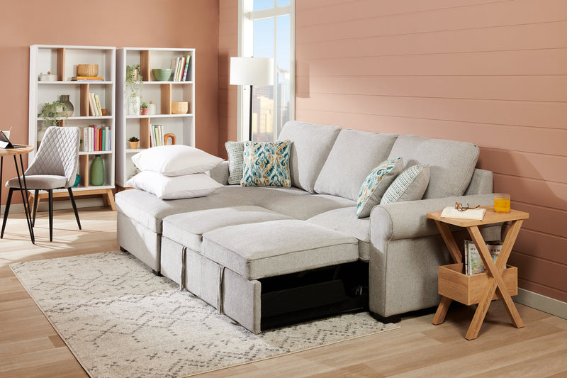 Scott Living Haven 2-Piece Left-Facing Chenille Fabric Sleeper Sectional with Storage Chaise - Grey