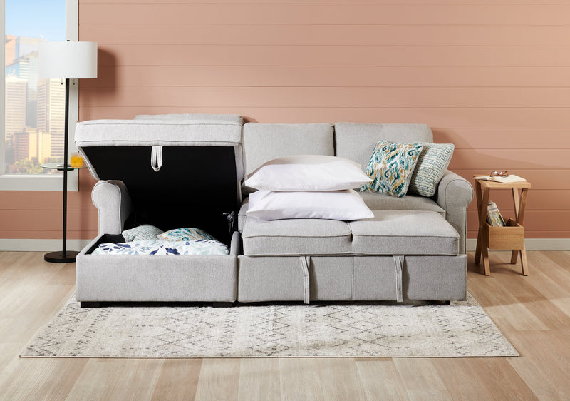 Scott Living Haven 2-Piece Left-Facing Chenille Fabric Sleeper Sectional with Storage Chaise - Grey