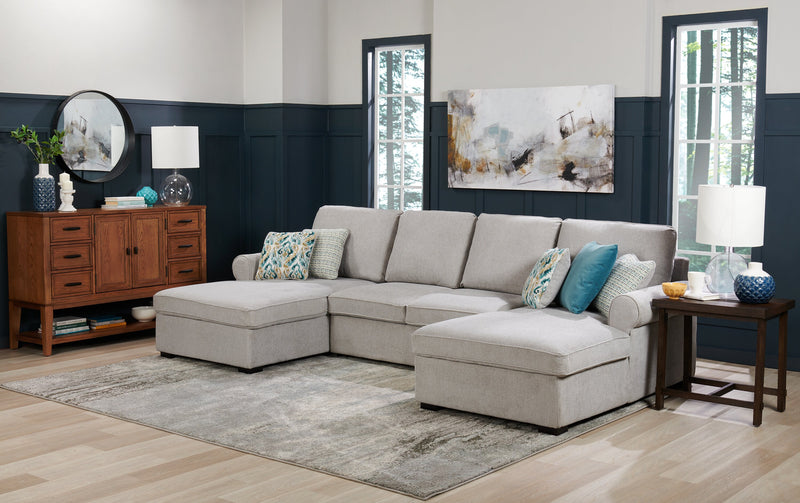 Scott Living Haven 3-Piece Chenille Fabric Sleeper Sectional with Two Storage Chaises - Grey