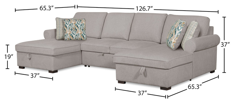 Scott Living Haven 3-Piece Chenille Fabric Sleeper Sectional with Two Storage Chaises - Grey