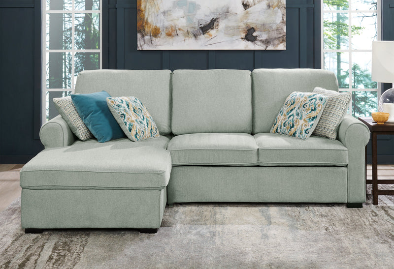 Scott Living Haven 2-Piece Left-Facing Chenille Fabric Sleeper Sectional with Storage Chaise - Seafoam Blue