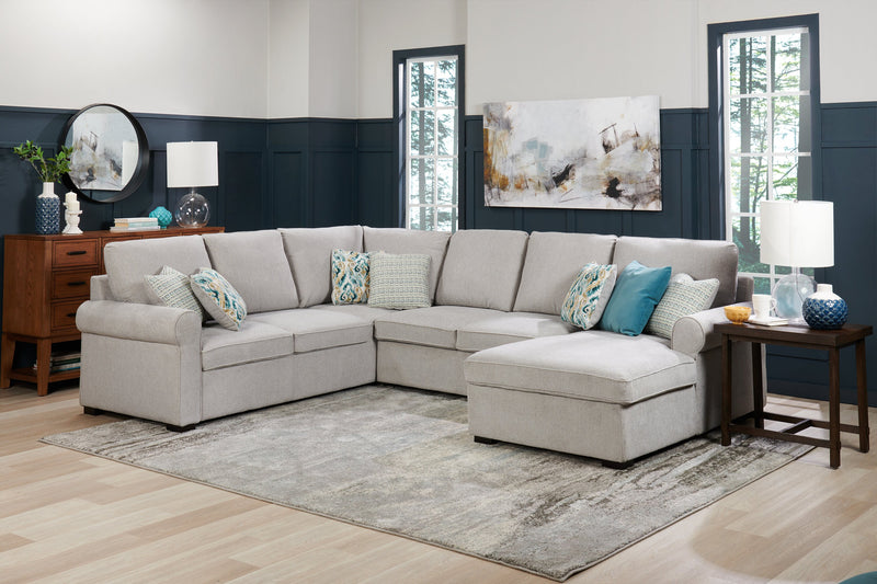 Scott Living Haven 3-Piece Right-Facing Chenille Fabric Sleeper Sectional with Storage Chaise - Grey