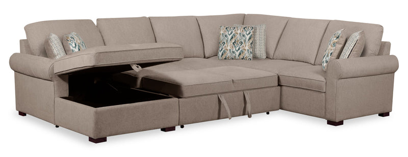 Scott Living Haven 3-Piece Left-Facing Chenille Fabric Sleeper Sectional with Storage Chaise - Taupe