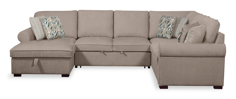 Scott Living Haven 3-Piece Left-Facing Chenille Fabric Sleeper Sectional with Storage Chaise - Taupe