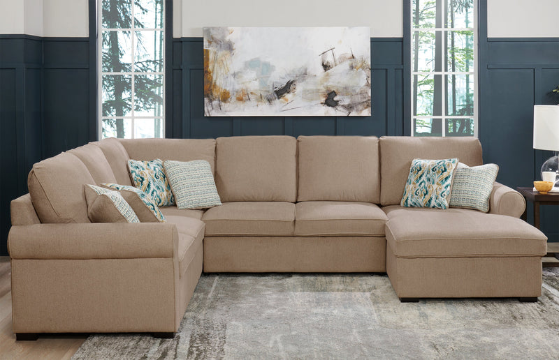 Scott Living Haven 3-Piece Right-Facing Chenille Fabric Sleeper Sectional with Storage Chaise - Taupe