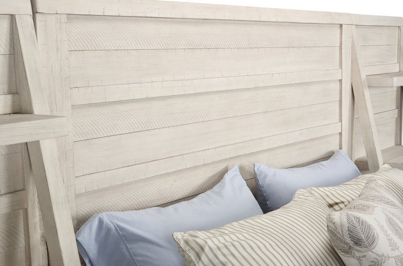 Haven Pier Bed with Headboard, Frame & 2 Piers, USB, LED, White - Queen Size