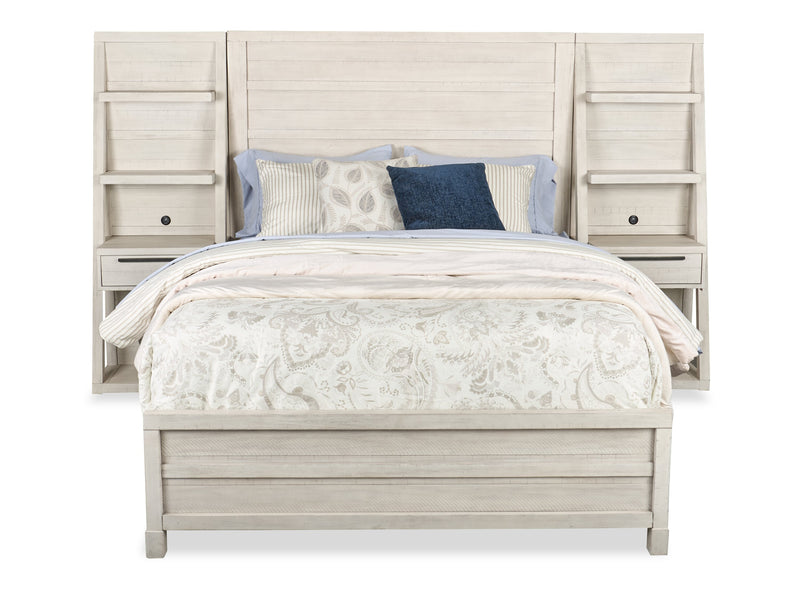 Haven Pier Bed with Headboard, Frame & 2 Piers, USB, LED, White - Queen Size