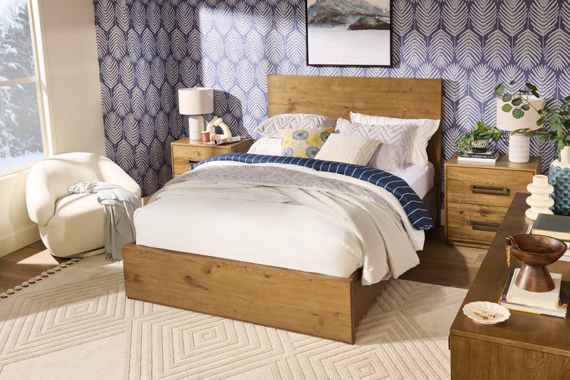 Scott Living Henri Panel Bed with Headboard & Frame, Wood, Brown - Queen Size