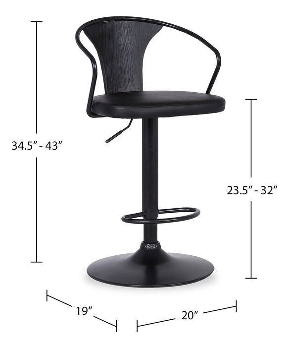 Hero Barstool with Swivel & Adjustable Seat, Vegan Leather Fabric, 23.5-32\"H, Metal - Charcoal