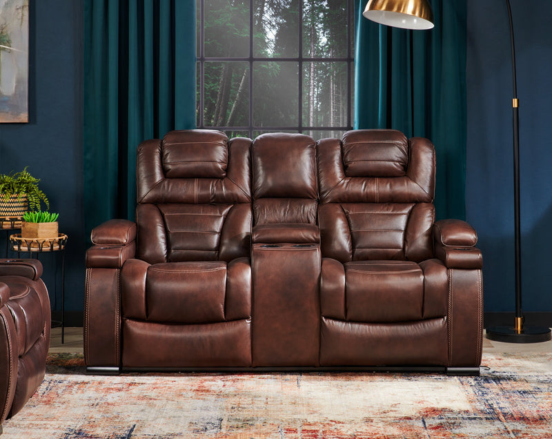 Hugo 37\" Genuine Leather Power Reclining Chair with Power Headrest, Dual Cupholders and USB Port - Brown