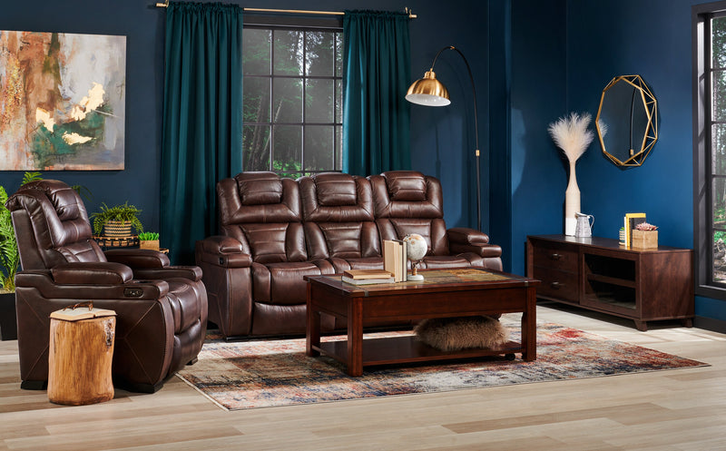 Hugo 84\" Genuine Leather Power Reclining Sofa with Power Headrests, Dual Cupholders and USB Ports - Brown