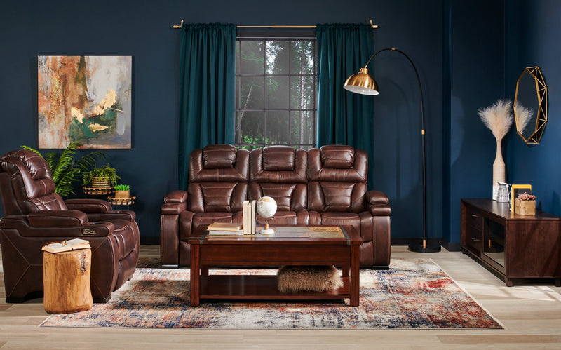 Hugo 84\" Genuine Leather Power Reclining Sofa with Power Headrests, Dual Cupholders and USB Ports - Brown