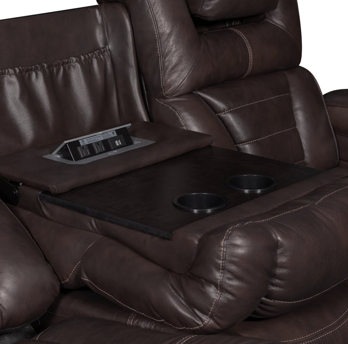 Hugo 84\" Genuine Leather Power Reclining Sofa with Power Headrests, Dual Cupholders and USB Ports - Brown