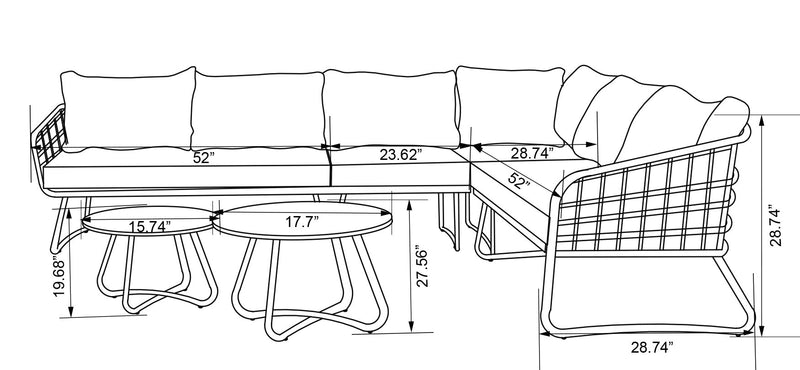 Kort & Co. Ibiza 6-Piece Outdoor Patio Sectional with 4-Piece Sectional & 2 Tables - Hand-Woven Resin Wicker, UV & Weather Resistant - Dark Grey/Natural/Green